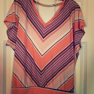 Multi-color striped v neck blouse